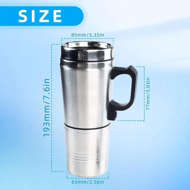Alt view image 2 of 7 - 12V Car Heating Cup, Stainless Steel Electric Car Kettle with Cigarette Lighter Plug, Portable Travel Insulated Heated Mug, Vehicle Heated Coffee Cup Mug Warmer, for Hot Water Tea Coffee Making