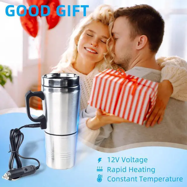 Alt view image 7 of 7 - 12V Car Heating Cup, Stainless Steel Electric Car Kettle with Cigarette Lighter Plug, Portable Travel Insulated Heated Mug, Vehicle Heated Coffee Cup Mug Warmer, for Hot Water Tea Coffee Making
