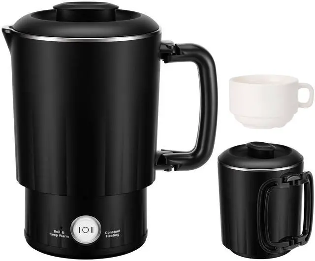 Main image of Portable Travel Electric Kettle, 600ML Small Water Kettle with Ceramic Cup, 304 Stainless Steel Water Boiler with Dual Power Control, Compact Design for Camping, RV, Business Trip & Hotel Stays, Black