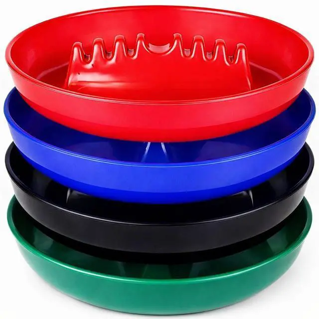 Main image of Ash Tray For Cigarettes & Cigar (Pack of 4) 7" Colored Round Plastic Melamine Tabletop Ashtrays - For Indoor/Outdoor, Patio, Restaurant Style