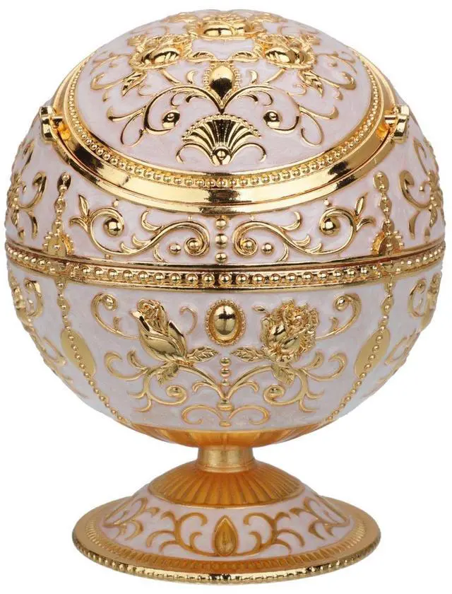 Main image of Windproof Ashtray with Lid for Cigarettes Metal Portable Cigar Ashtray Odor Eliminator for Indoor outdoor Hand Stamped Rose Pattern with Sparkle Fancy Gift for Men Women(Jade white-Gold Rose)