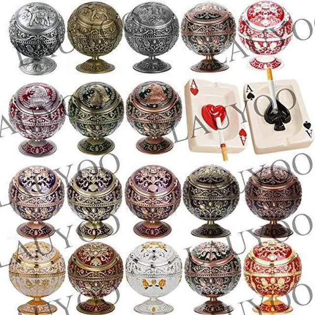 Alt view image 7 of 7 - Vintage Windproof Ashtray with Lid for Cigarettes & Cigars - Metal Portable Odor Eliminator for Indoors & Outdoors - Hand Stamped Nice Gift for Men & Women - (Dark Red with Bronze Rose)