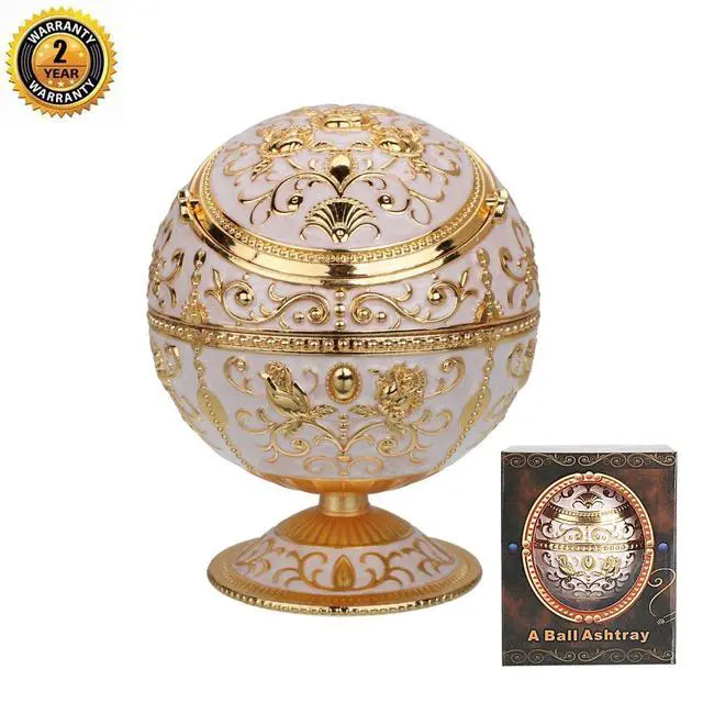 Alt view image 6 of 7 - Windproof Ashtray with Lid for Cigarettes Metal Portable Cigar Ashtray Odor Eliminator for Indoor outdoor Hand Stamped Rose Pattern with Sparkle Fancy Gift for Men Women(Jade white-Gold Rose)