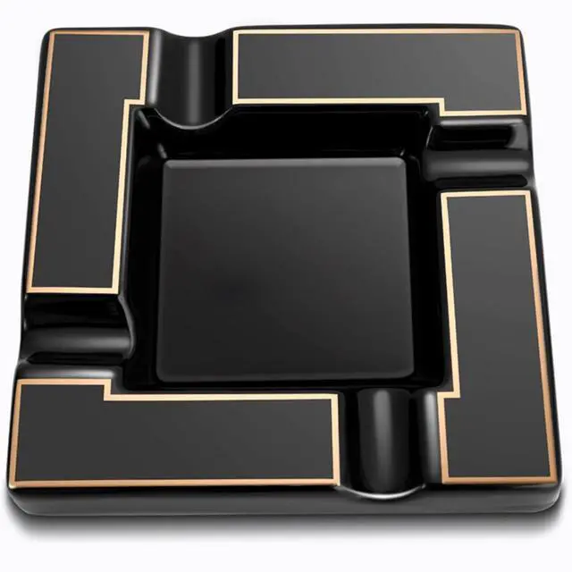 Main image of Cigar Ashtray Large Ceramic Cigarettes Ash Tray Black Cigars Ashtrays for Men travel, Indoor, Outdoor, Patio, Home, Office, Gift