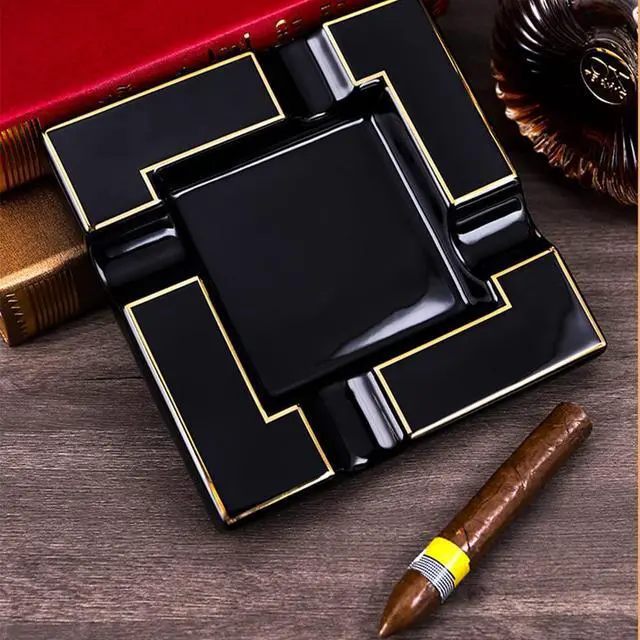 Alt view image 2 of 7 - Cigar Ashtray Large Ceramic Cigarettes Ash Tray Black Cigars Ashtrays for Men travel, Indoor, Outdoor, Patio, Home, Office, Gift