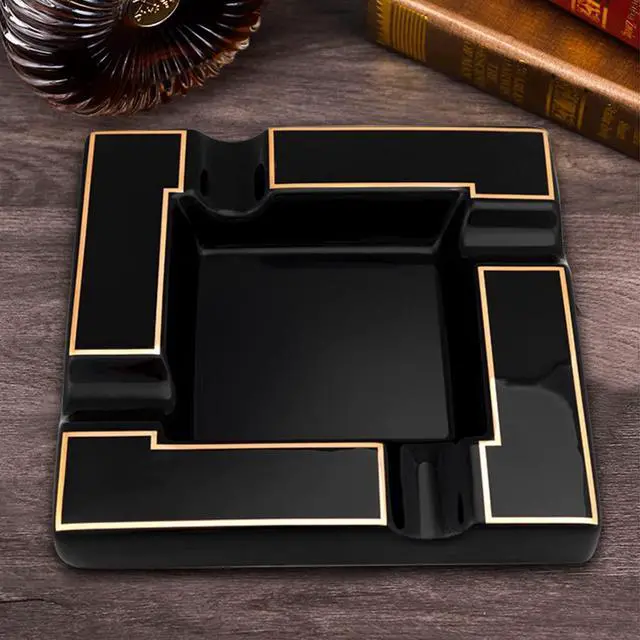 Alt view image 7 of 7 - Cigar Ashtray Large Ceramic Cigarettes Ash Tray Black Cigars Ashtrays for Men travel, Indoor, Outdoor, Patio, Home, Office, Gift