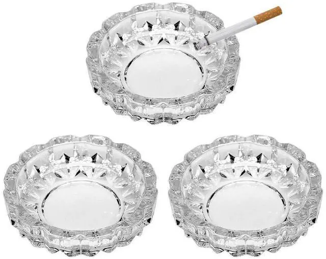 Main image of 3 Pack Round Heavy Duty Glass Smoking Ashtray for Indoor and Outdoor Home Office Tabletop Decoration 4.8" Diameter, Set of 3