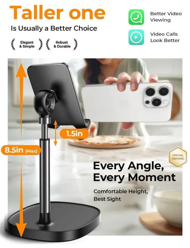 Alt view image 3 of 7 - Cell Phone Stand Phone Holder for Desk Office Decor, Office Desk Accessories Women PC Gaming Essentials iPhone Stand Gadgets Men Gift for Father Fit OtterBox Case Switch iPad Air Tablet 4-10 in