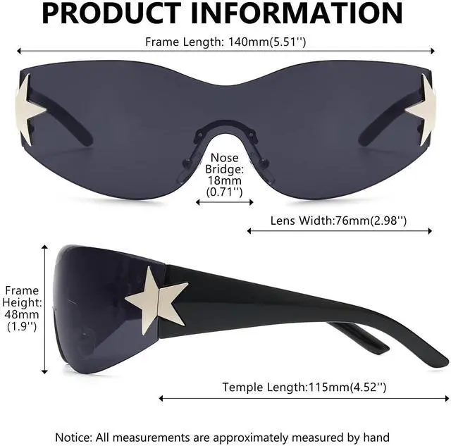 Alt view image 5 of 6 - Rimless Y2K Sunglasses for Women Men Wrap Around Fashion Sunglasses Oversized Frameless 2000s Trendy Sun Glasses Black Lens and Black Frame