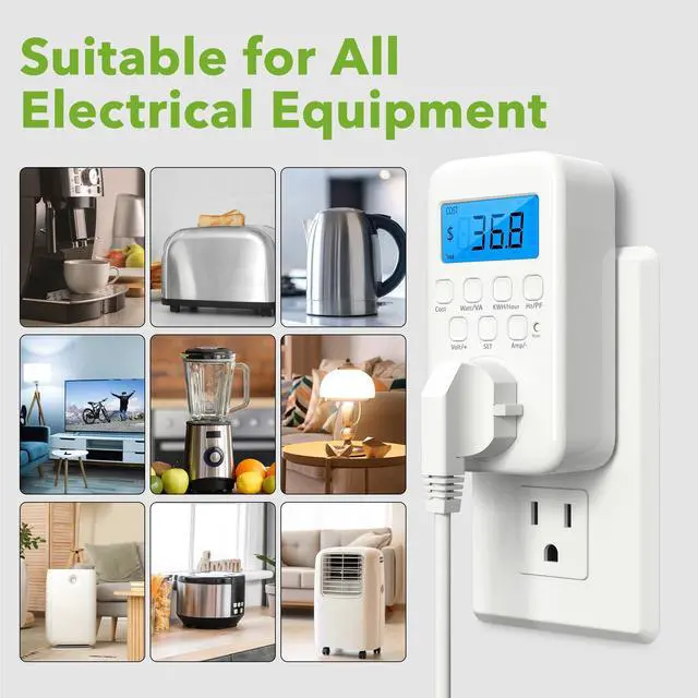 Alt view image 5 of 7 - Watt Meter Plug with Backlight, Plug-in Socket Power Meter Electricity Usage Monitor Consumption Home Electrical Energy Monitor, Voltage Amps Wattage Electricity Usage Tester, 9 Display Modes