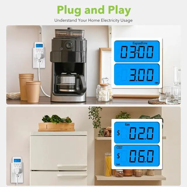 Alt view image 6 of 7 - Watt Meter Plug with Backlight, Plug-in Socket Power Meter Electricity Usage Monitor Consumption Home Electrical Energy Monitor, Voltage Amps Wattage Electricity Usage Tester, 9 Display Modes