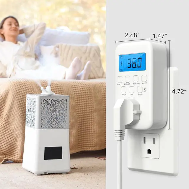 Alt view image 7 of 7 - Watt Meter Plug with Backlight, Plug-in Socket Power Meter Electricity Usage Monitor Consumption Home Electrical Energy Monitor, Voltage Amps Wattage Electricity Usage Tester, 9 Display Modes