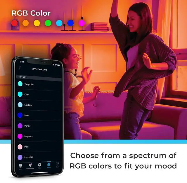 Alt view image 5 of 7 - 50589 Color-Changing A19 LED Smart Light Bulb, 2.4 GHz Wi-Fi, 60W Equivalent 800LM, Works with Alexa Only, 1-Pack