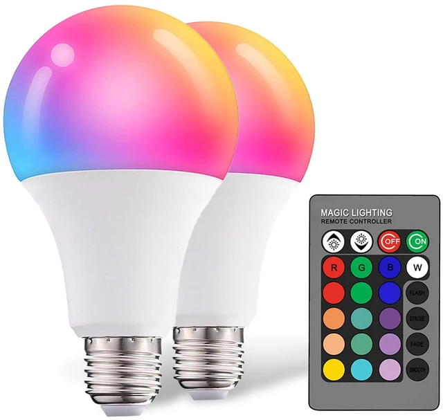 Main image of Dimmable E26 Warm LED Light Bulb, 6W RGBW Color 500LM with 16 Color Changing Modes for Christmas, Party etc with Remote Control 2 Pack