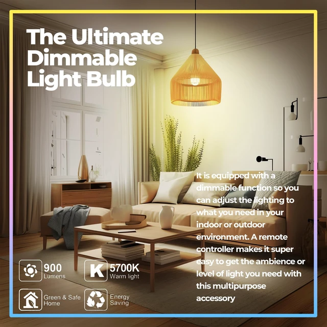 Alt view image 4 of 7 - Dimmable E26 Warm LED Light Bulb, 6W RGBW Color 500LM with 16 Color Changing Modes for Christmas, Party etc with Remote Control 2 Pack