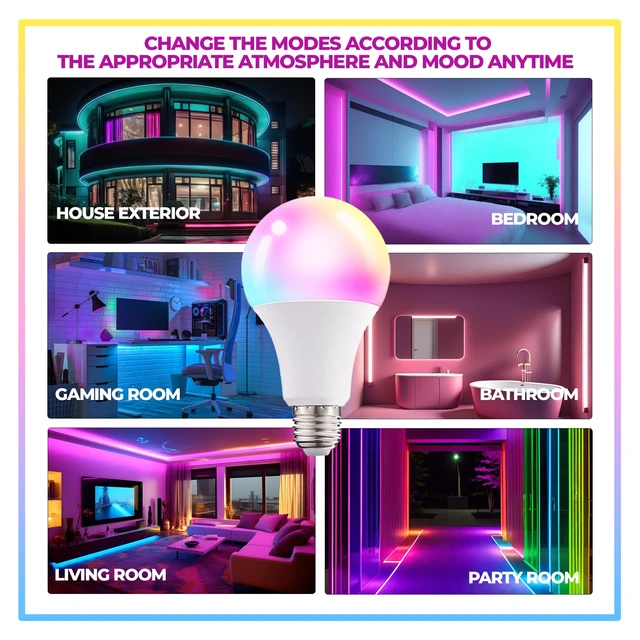 Alt view image 6 of 7 - Dimmable E26 Warm LED Light Bulb, 6W RGBW Color 500LM with 16 Color Changing Modes for Christmas, Party etc with Remote Control 2 Pack
