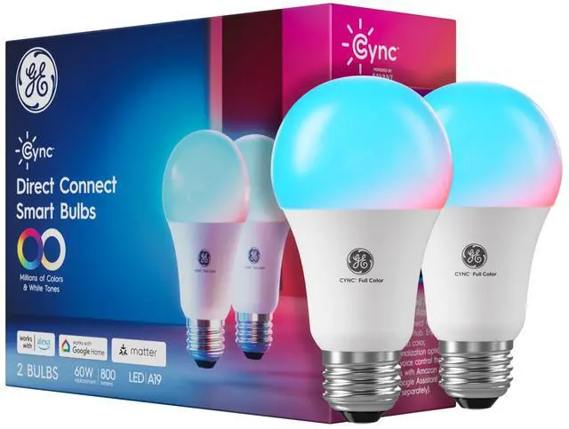 Main image of GE A19 LED Smart Light Bulbs, Room Decor Aesthetic Bluetooth and WiFi Color Changing Lights, LED Indoor Light Bulb, Compatible with Alexa and Google (2 Pack)