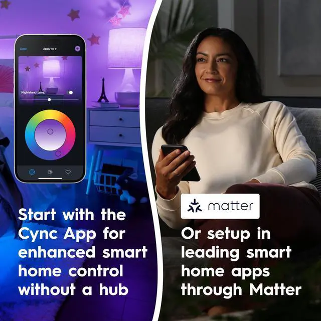 Alt view image 7 of 7 - GE A19 LED Smart Light Bulbs, Room Decor Aesthetic Bluetooth and WiFi Color Changing Lights, LED Indoor Light Bulb, Compatible with Alexa and Google (2 Pack)