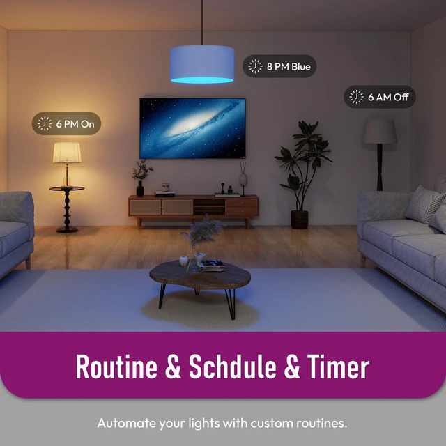 Alt view image 5 of 7 - Alexa Light Bulbs, 90+CRI Bluetooth Smart Light Bulbs, A19 E26 Bulb, RGBCW Color Changing Light Bulb, No WiFi Required, No Third-Party App Required, Schedule, 9W 800LM 60W Equivalent, 4 Pack