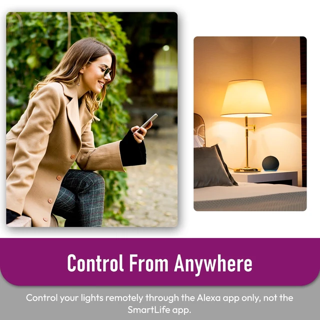 Alt view image 3 of 7 - Alexa Light Bulbs, 90+CRI Bluetooth Smart Light Bulbs, A19 E26 Bulb, RGBCW Color Changing Light Bulb, No WiFi Required, No Third-Party App Required, Schedule, 9W 800LM 60W Equivalent, 4 Pack