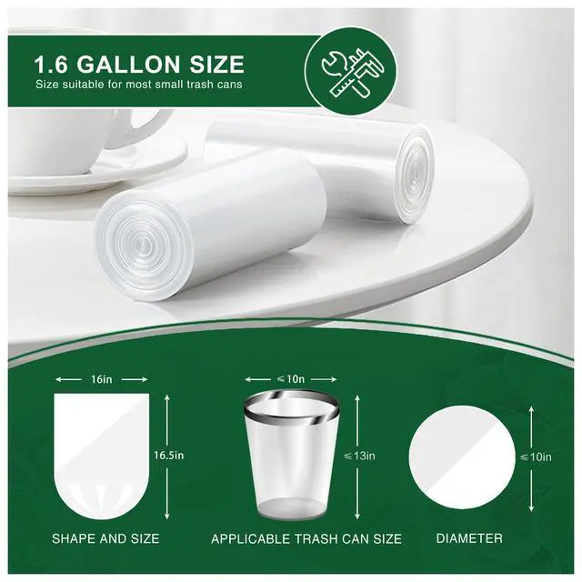 Alt view image 4 of 7 - 120 Counts 1.6 Gallon Small Trash Bags, Mini Garbage Bags, Fit 1.2-2 Gal, 4.5-8 Liter, Bathroom White Trash Can Bin Liners for Home Office Bathroom Bedroom