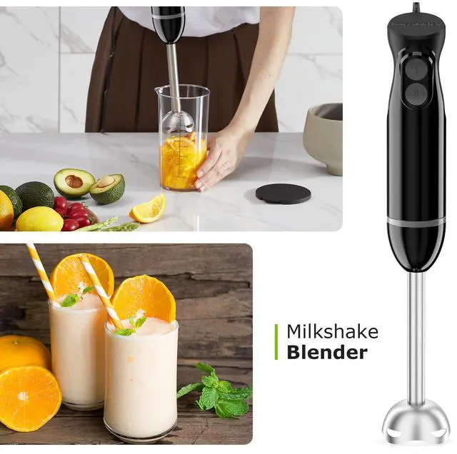 Alt view image 3 of 7 - Immersion Blender Handheld, 2 Mixing Speed Hand Blender Electric with Sharp Blades, 3-In-1 Hand Held Stick Blender with Egg Whisk, 24oz Beaker for Soups, Smoothies, Sauce