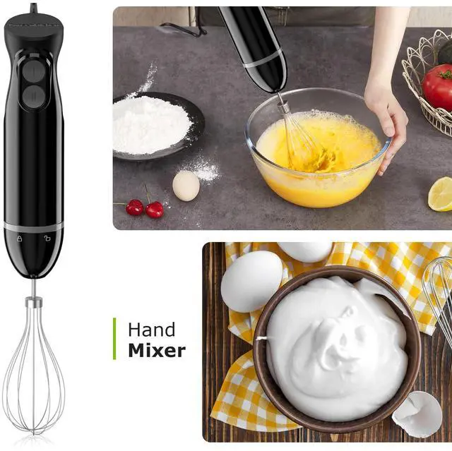 Alt view image 4 of 7 - Immersion Blender Handheld, 2 Mixing Speed Hand Blender Electric with Sharp Blades, 3-In-1 Hand Held Stick Blender with Egg Whisk, 24oz Beaker for Soups, Smoothies, Sauce