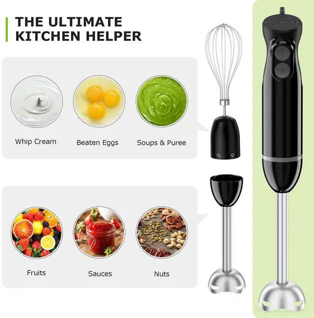 Alt view image 5 of 7 - Immersion Blender Handheld, 2 Mixing Speed Hand Blender Electric with Sharp Blades, 3-In-1 Hand Held Stick Blender with Egg Whisk, 24oz Beaker for Soups, Smoothies, Sauce