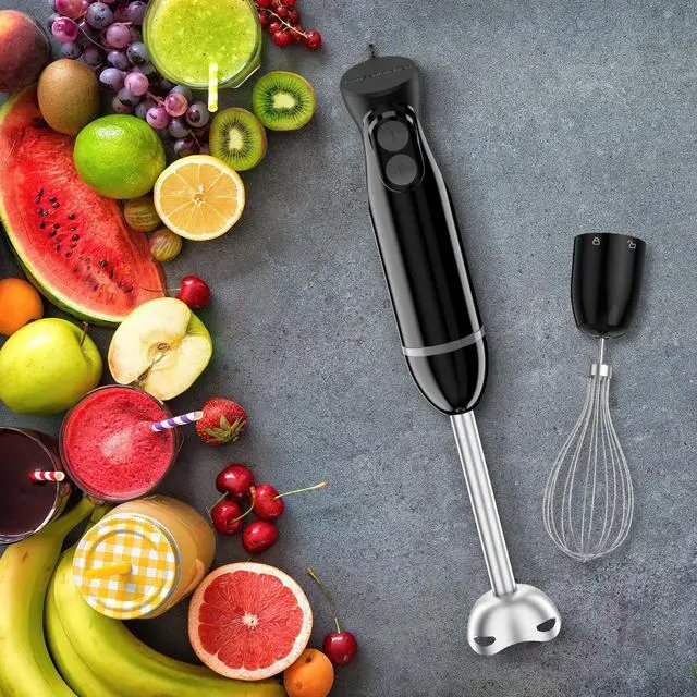 Alt view image 6 of 7 - Immersion Blender Handheld, 2 Mixing Speed Hand Blender Electric with Sharp Blades, 3-In-1 Hand Held Stick Blender with Egg Whisk, 24oz Beaker for Soups, Smoothies, Sauce