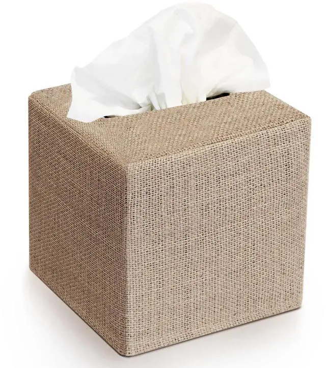 Main image of Stylish Tissue Box Cover - This Burlap Holder Instantly Covers Your Square Tissue Boxes - The Perfect Fall Decorative Cube Cover for Your Bathroom and Home