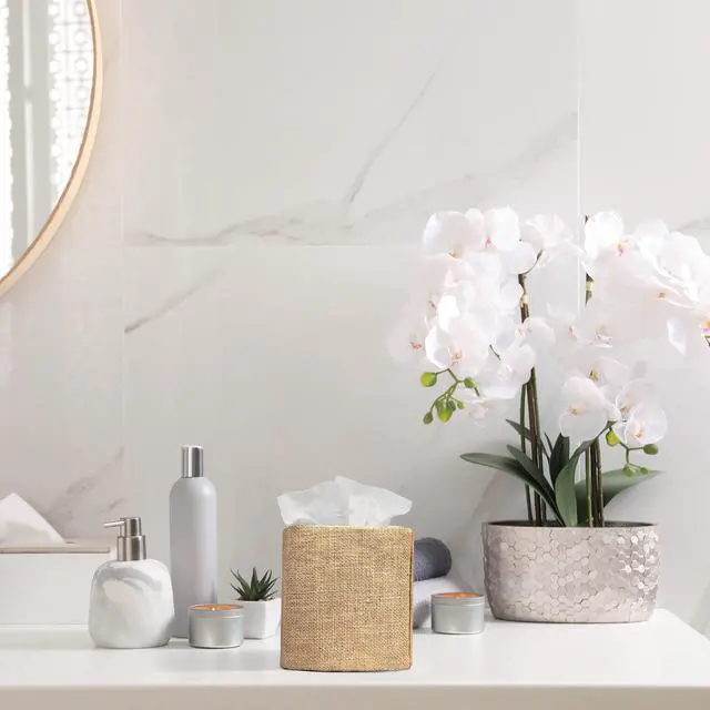 Alt view image 2 of 7 - Stylish Tissue Box Cover - This Burlap Holder Instantly Covers Your Square Tissue Boxes - The Perfect Fall Decorative Cube Cover for Your Bathroom and Home
