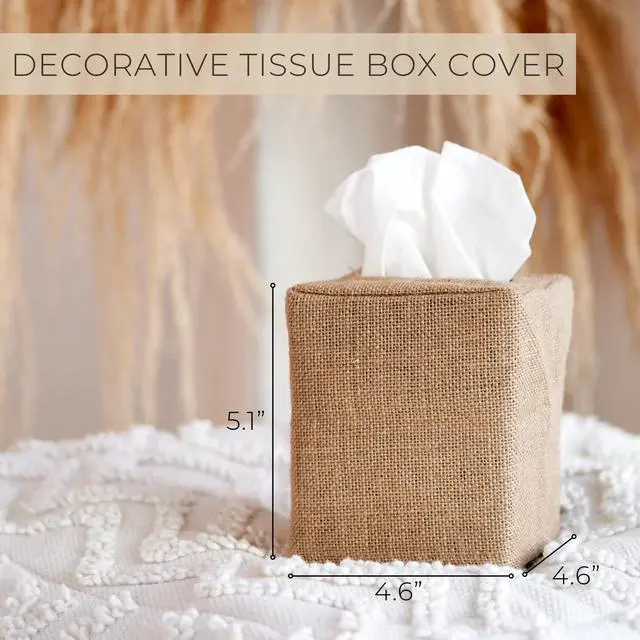 Alt view image 3 of 7 - Stylish Tissue Box Cover - This Burlap Holder Instantly Covers Your Square Tissue Boxes - The Perfect Fall Decorative Cube Cover for Your Bathroom and Home