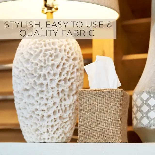 Alt view image 4 of 7 - Stylish Tissue Box Cover - This Burlap Holder Instantly Covers Your Square Tissue Boxes - The Perfect Fall Decorative Cube Cover for Your Bathroom and Home