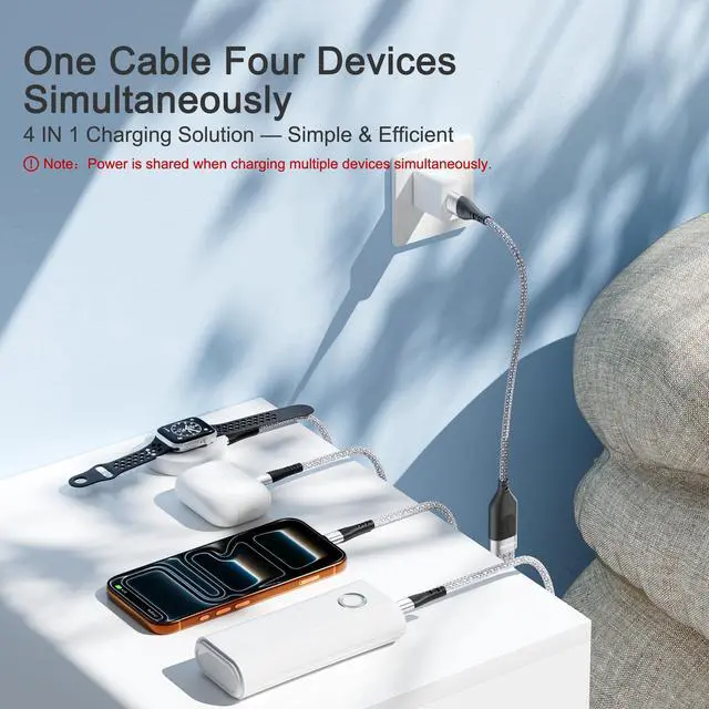 Alt view image 2 of 7 - SIQIWO 4 in 1 Multi Charger Cable, 2 Pack/ 4FT/ 3A Fast Charging Cord | Braided Charging Cord for Multiple Devices with Type C/ IP Ports for Cell Phones, Samsung, Android, Tablet, Laptop, Switch