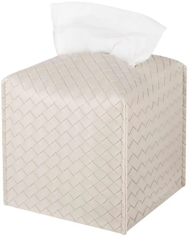 Main image of Tissue Box Cover PU Leather Tissue Holder Square Facial Tissue Case Facial Paper Organizer Dispenser for Bathroom, Vanity Countertop, Tabletop, Car, Griege