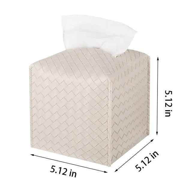 Alt view image 6 of 7 - Tissue Box Cover PU Leather Tissue Holder Square Facial Tissue Case Facial Paper Organizer Dispenser for Bathroom, Vanity Countertop, Tabletop, Car, Griege