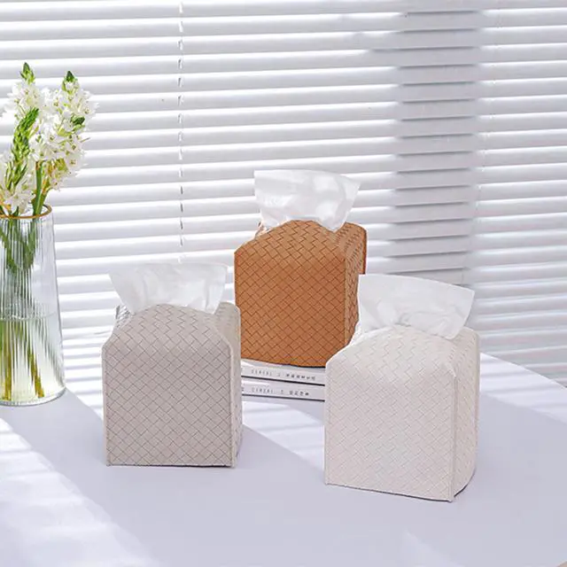 Alt view image 7 of 7 - Tissue Box Cover PU Leather Tissue Holder Square Facial Tissue Case Facial Paper Organizer Dispenser for Bathroom, Vanity Countertop, Tabletop, Car, Griege