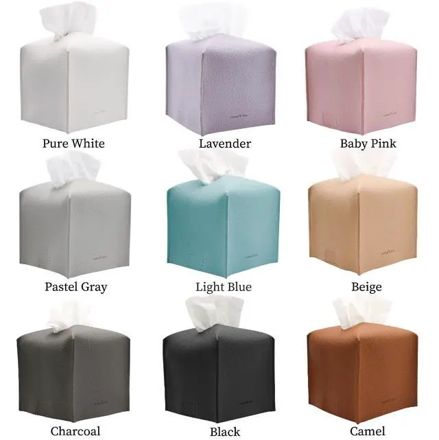 Alt view image 6 of 6 - Tissue Box Cover Holder, Square with Bottom Belt by Carrot's Den - PU Leather Decorative Organizer for Tabletop, Bathroom, Car, Office | Pure White