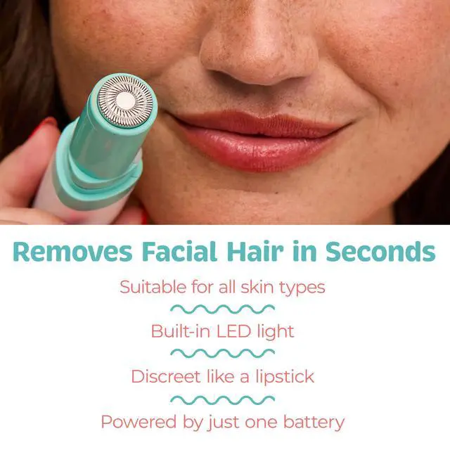 Alt view image 4 of 7 - Facial Hair Remover for Women Portable Lipstick-Sized Shaver with Built-in LED Light Painless Dual-Track Rotary Blade for Upper Lip, Cheeks, and Forehead AA Battery Powered