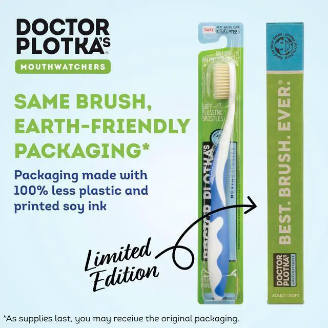 Alt view image 7 of 7 - Soft Flossing Manual Toothbrush for Adults, 2 Pack, Ultra Clean, Good for Sensitive Teeth and Gums, By Dr. Plotka's, Colors May Vary