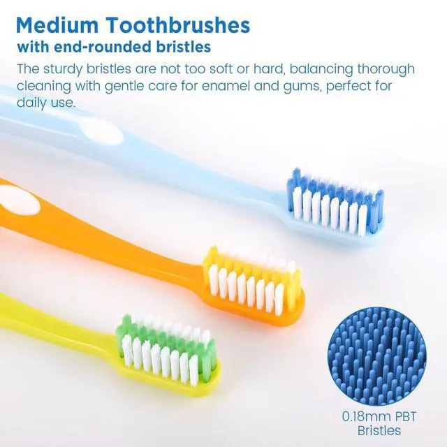 Alt view image 2 of 6 - Medium Toothbrushes for Adults, Toothbrush Medium Bristles with Covers for Travel, Deep Plaque & Stain Removal, 6 Count