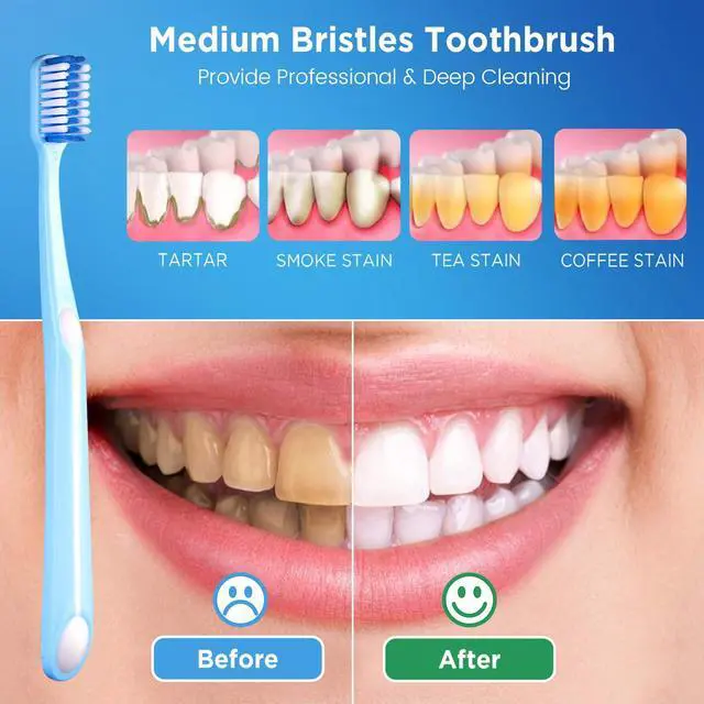 Alt view image 4 of 6 - Medium Toothbrushes for Adults, Toothbrush Medium Bristles with Covers for Travel, Deep Plaque & Stain Removal, 6 Count