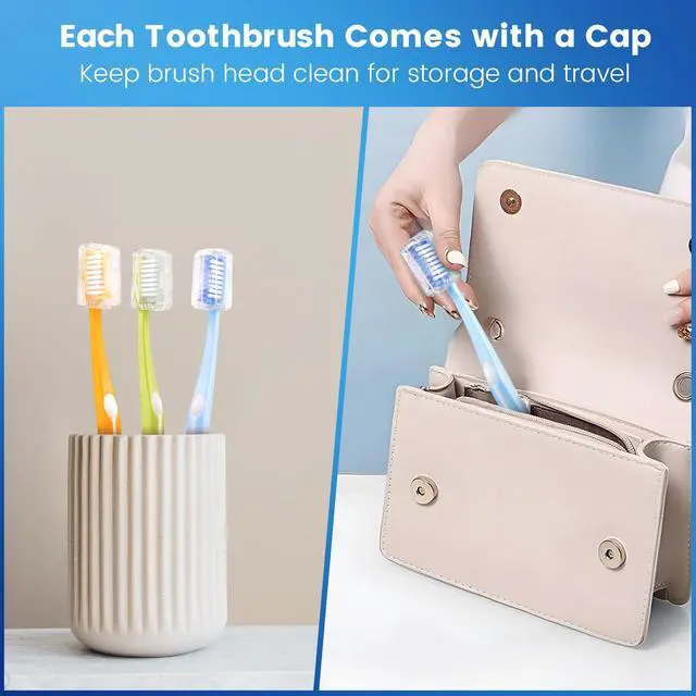 Alt view image 3 of 6 - Medium Toothbrushes for Adults, Toothbrush Medium Bristles with Covers for Travel, Deep Plaque & Stain Removal, 6 Count