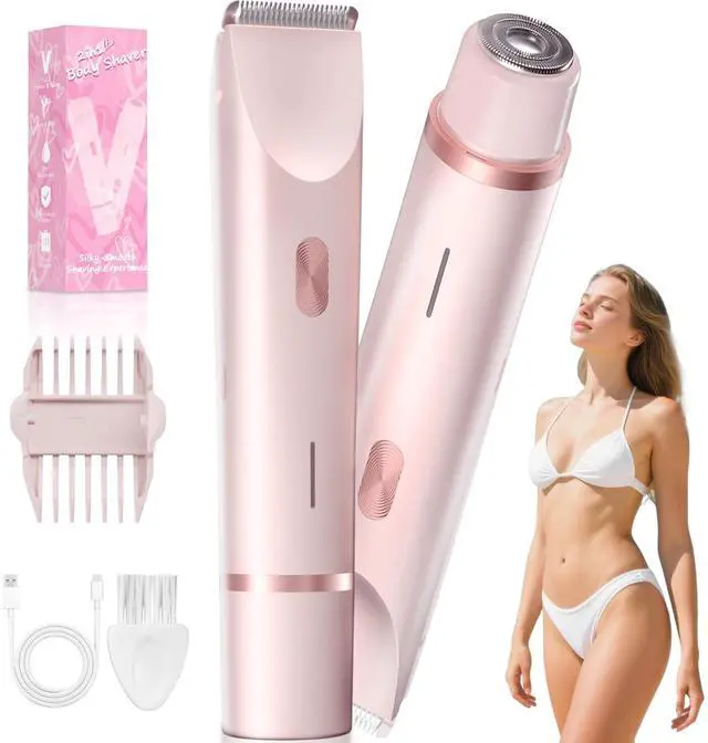 Main image of Bikini Trimmer Electric Razors for Women, Personal Shaver for Pubic Hair, Bikini Line, Legs, Underarms & Face, USB-C Rechargeable, Gentle on Sensitive Skin, Rinsable, Gift, Petal Pink