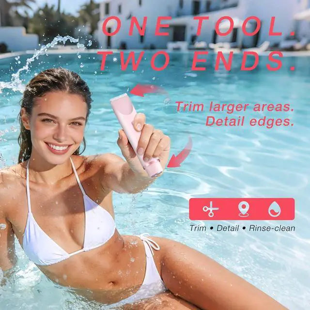 Alt view image 2 of 7 - Bikini Trimmer Electric Razors for Women, Personal Shaver for Pubic Hair, Bikini Line, Legs, Underarms & Face, USB-C Rechargeable, Gentle on Sensitive Skin, Rinsable, Gift, Petal Pink