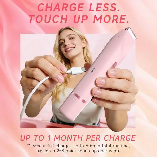 Alt view image 7 of 7 - Bikini Trimmer Electric Razors for Women, Personal Shaver for Pubic Hair, Bikini Line, Legs, Underarms & Face, USB-C Rechargeable, Gentle on Sensitive Skin, Rinsable, Gift, Petal Pink