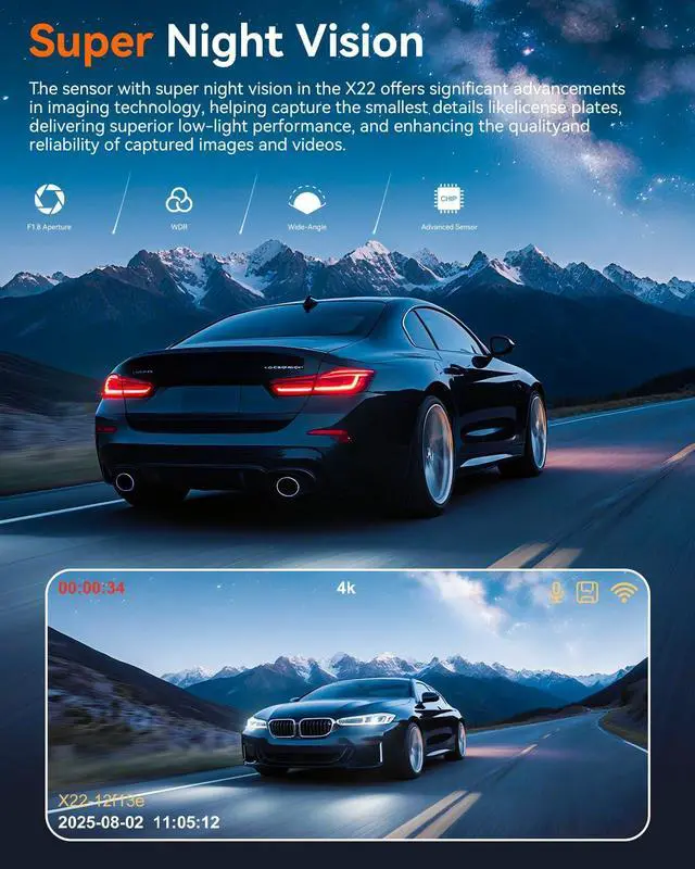 Alt view image 2 of 6 - Dash Cam Front and Rear, 4K Front Dash Cam, 3K+1080P Dual Dash Camera for Cars, Built-in WiFi, Car Dashcams with Night Vision, Free 64GB Card, 24H Parking Mode, App Control, Silvery