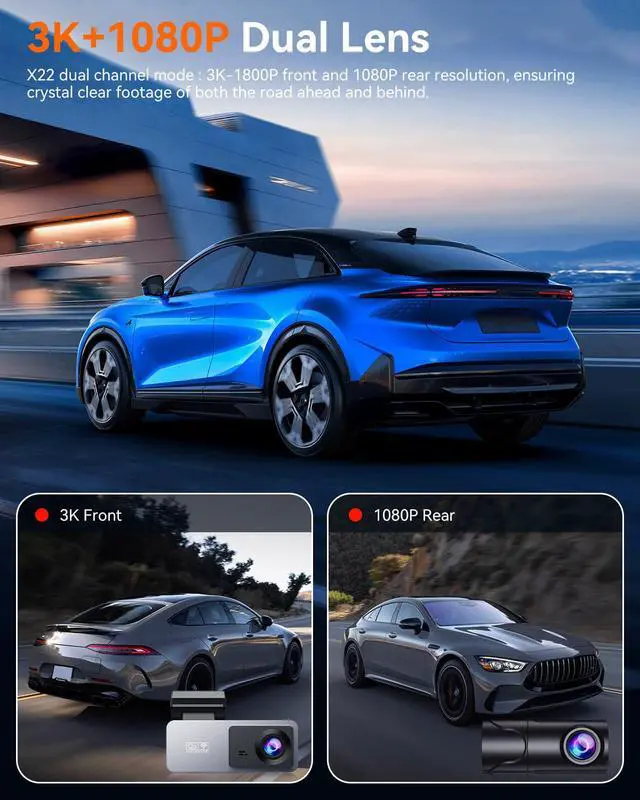 Alt view image 4 of 6 - Dash Cam Front and Rear, 4K Front Dash Cam, 3K+1080P Dual Dash Camera for Cars, Built-in WiFi, Car Dashcams with Night Vision, Free 64GB Card, 24H Parking Mode, App Control, Silvery