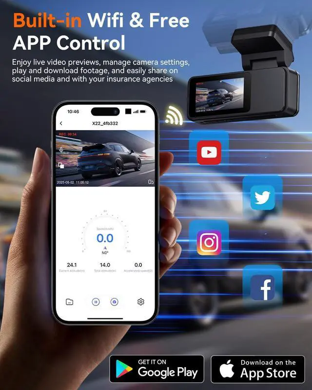 Alt view image 5 of 6 - Dash Cam Front and Rear, 4K Front Dash Cam, 3K+1080P Dual Dash Camera for Cars, Built-in WiFi, Car Dashcams with Night Vision, Free 64GB Card, 24H Parking Mode, App Control, Silvery
