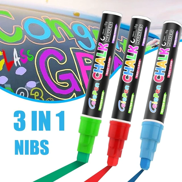 Alt view image 2 of 7 - Window Chalk Markers for Cars Glass Washable, 8 Colors Jumbo Liquid Chalk Marker Pens with 10mm 3 in 1 Nib Wide Tip, Chalkboard Markers Car Window Paint Pen for Auto, Mirror, Poster